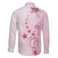 Pink Plumeria Sea Shell Family Matching Long Sleeve Bodycon Dress and Hawaiian Shirt Starfish Polynesian Pattern - Polynesian Pride