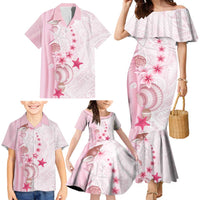 Pink Plumeria Sea Shell Family Matching Mermaid Dress and Hawaiian Shirt Starfish Polynesian Pattern - Polynesian Pride