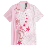 Pink Plumeria Sea Shell Family Matching Off The Shoulder Long Sleeve Dress and Hawaiian Shirt Starfish Polynesian Pattern - Polynesian Pride