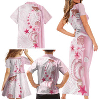 Pink Plumeria Sea Shell Family Matching Short Sleeve Bodycon Dress and Hawaiian Shirt Starfish Polynesian Pattern - Polynesian Pride