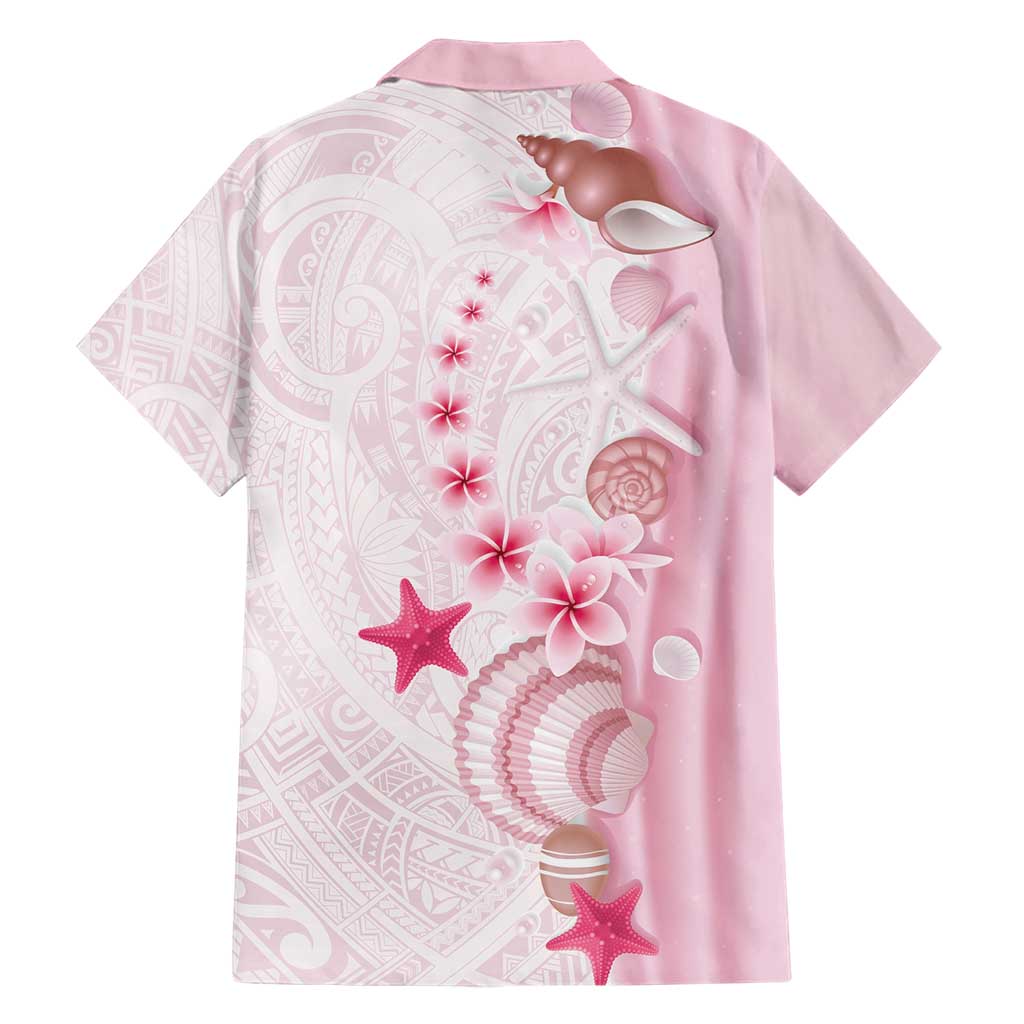 Pink Plumeria Sea Shell Family Matching Short Sleeve Bodycon Dress and Hawaiian Shirt Starfish Polynesian Pattern - Polynesian Pride