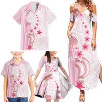 Pink Plumeria Sea Shell Family Matching Summer Maxi Dress and Hawaiian Shirt Starfish Polynesian Pattern - Polynesian Pride