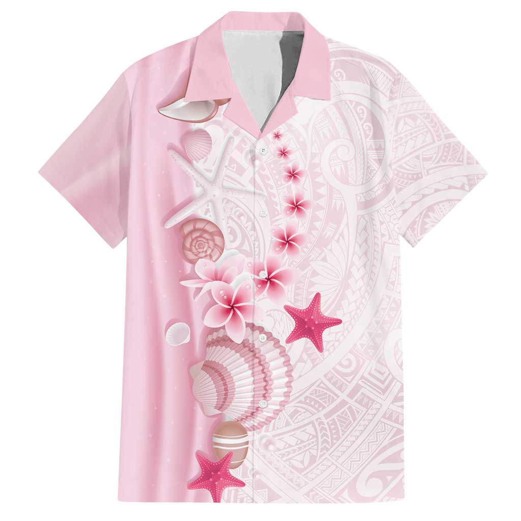 Pink Plumeria Sea Shell Family Matching Tank Maxi Dress and Hawaiian Shirt Starfish Polynesian Pattern - Polynesian Pride
