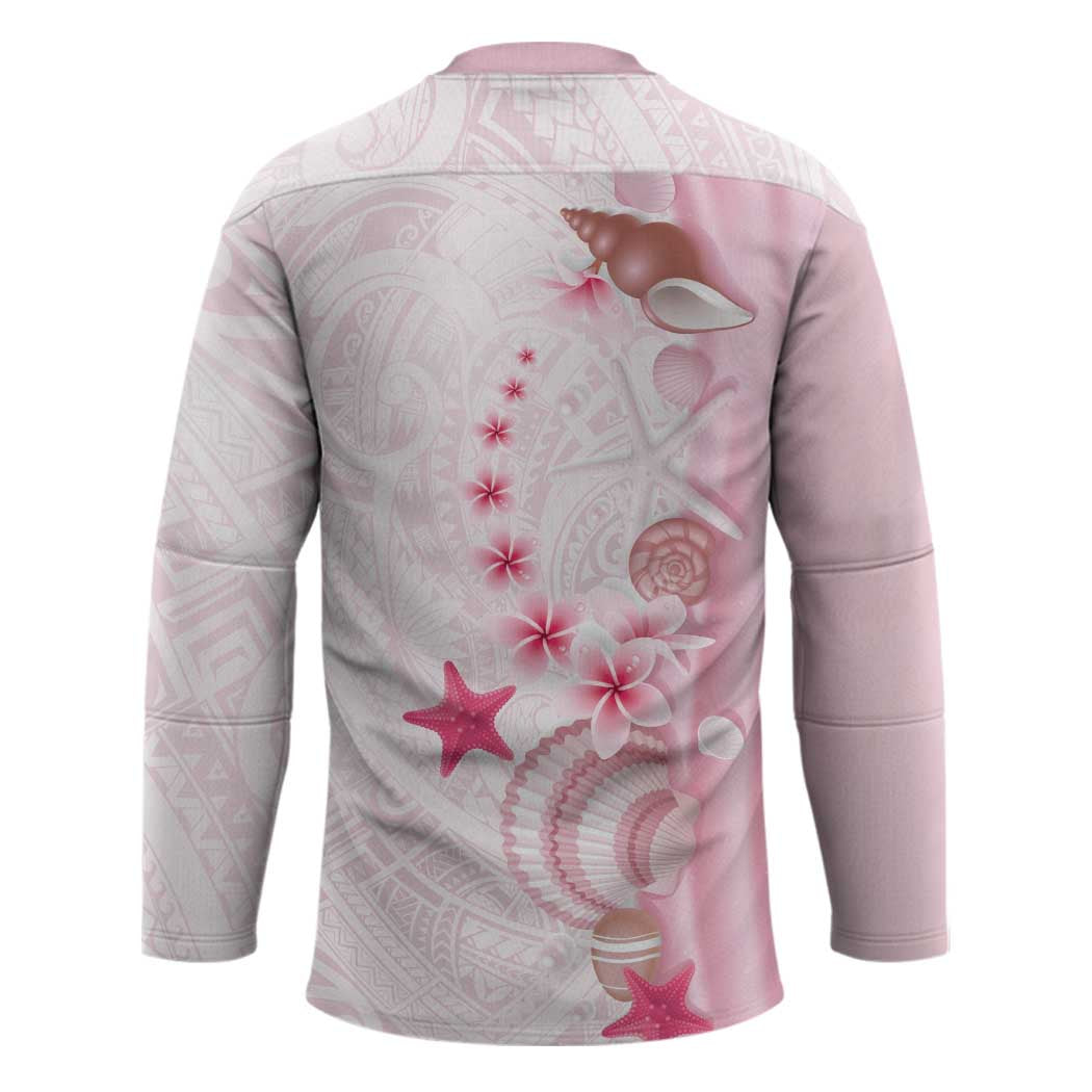 Pink Plumeria Sea Shell Hockey Jersey Starfish Polynesian Pattern - Polynesian Pride