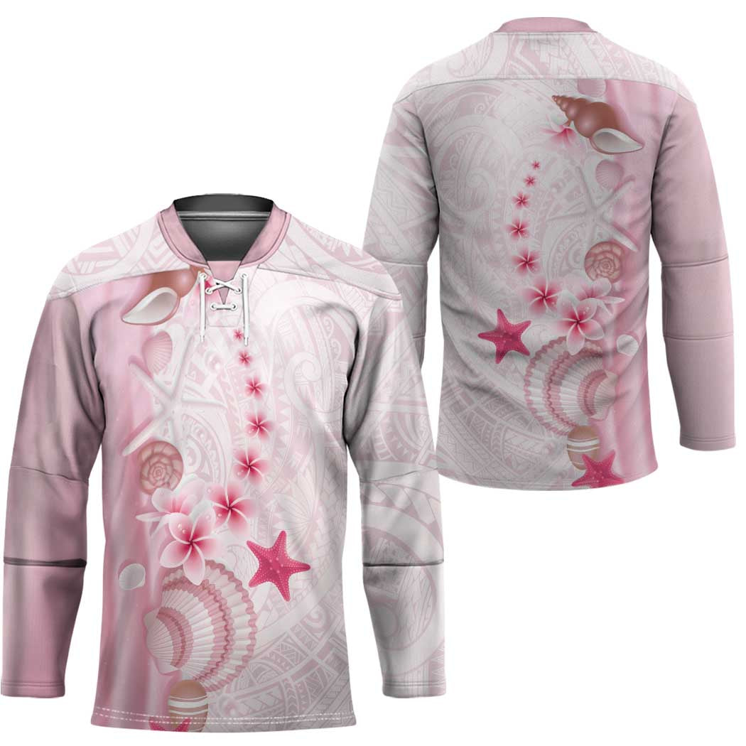 Pink Plumeria Sea Shell Hockey Jersey Starfish Polynesian Pattern - Polynesian Pride