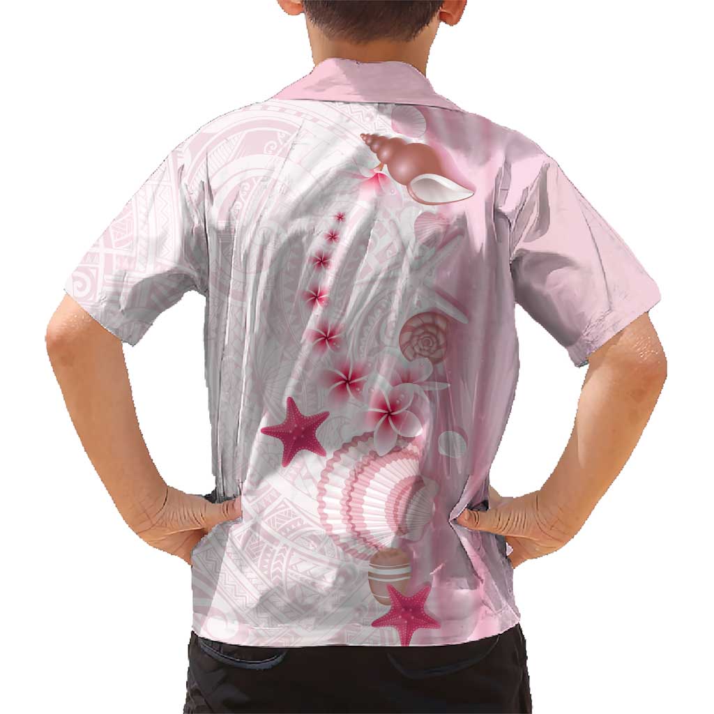 Pink Plumeria Sea Shell Kid Hawaiian Shirt Starfish Polynesian Pattern - Polynesian Pride