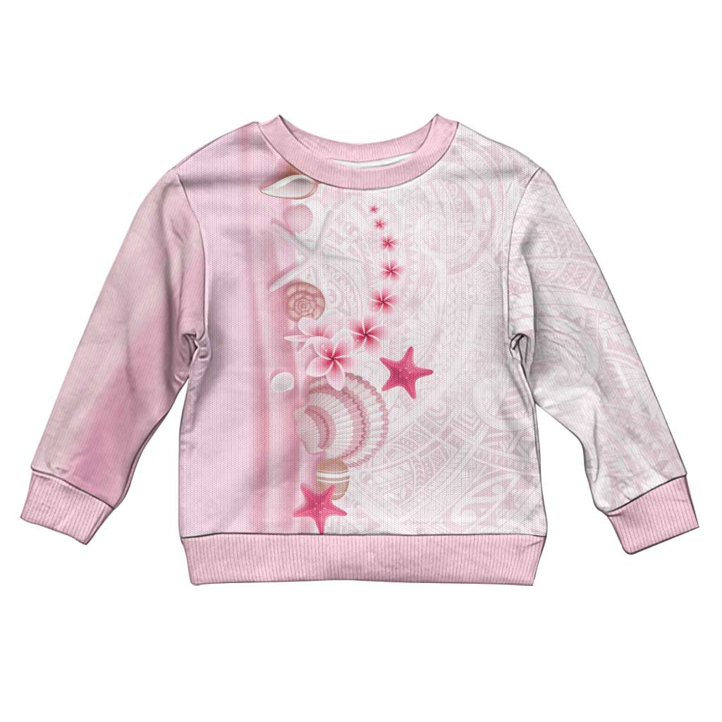 Pink Plumeria Sea Shell Kid Ugly Christmas Sweater Starfish Polynesian Pattern - Polynesian Pride