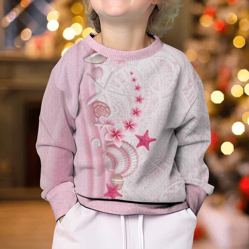 Pink Plumeria Sea Shell Kid Ugly Christmas Sweater Starfish Polynesian Pattern - Polynesian Pride