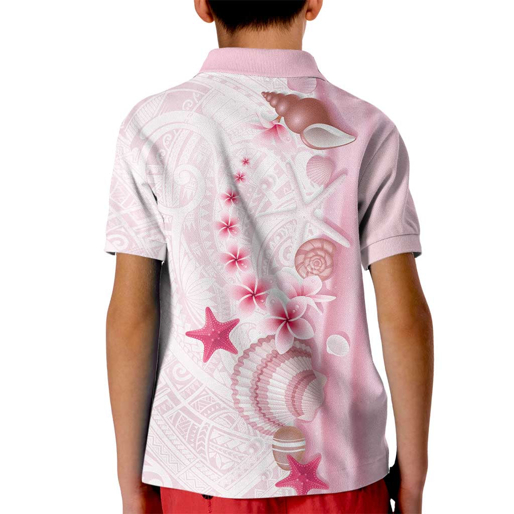 Pink Plumeria Sea Shell Kid Polo Shirt Starfish Polynesian Pattern - Polynesian Pride