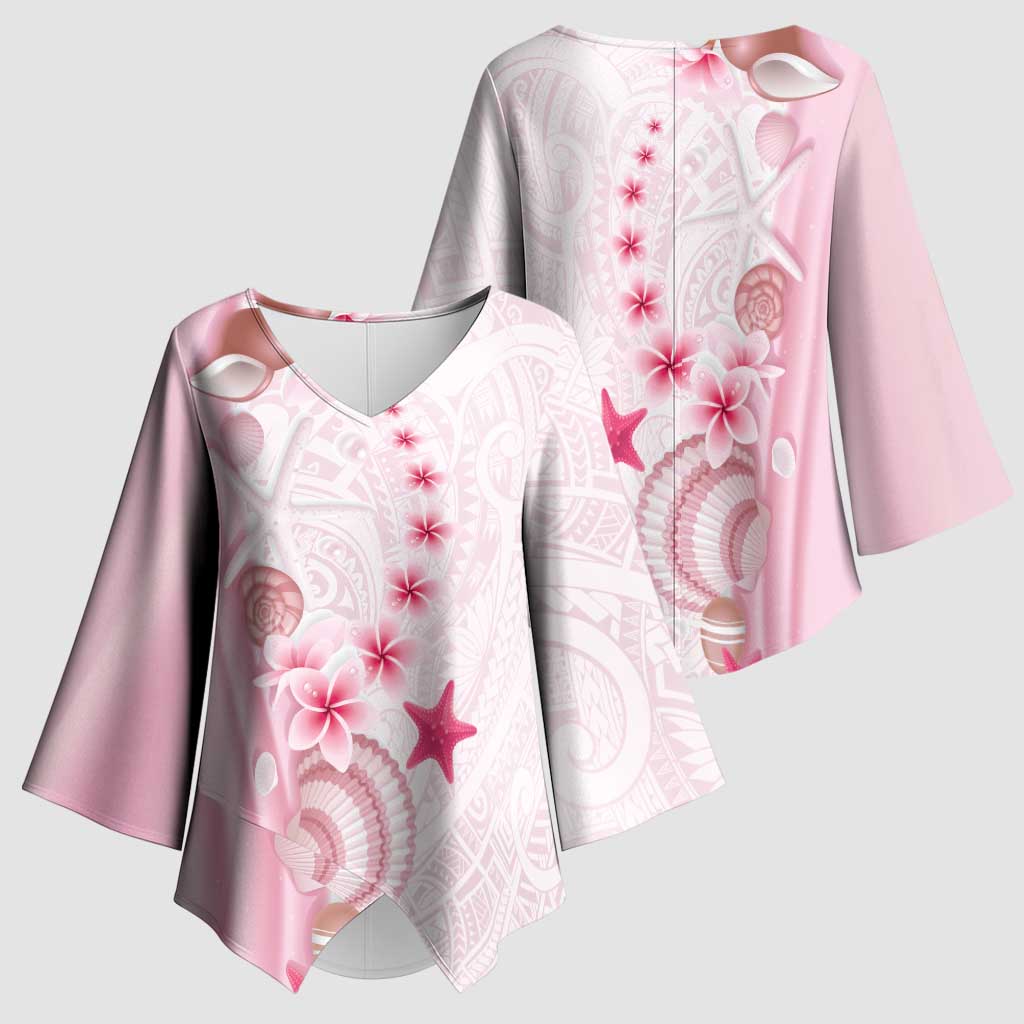 Pink Plumeria Sea Shell Kimono Sleeve Blouse Starfish Polynesian Pattern - Polynesian Pride