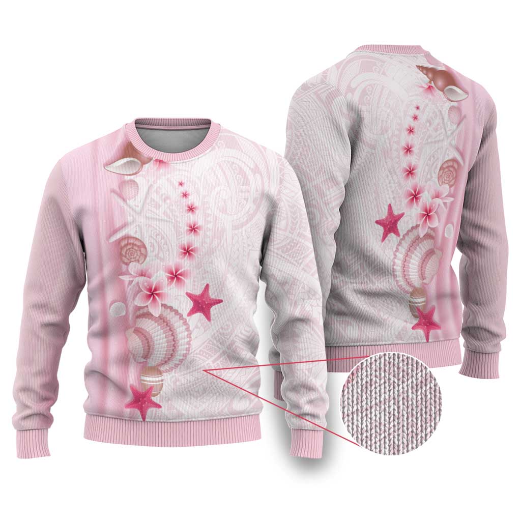 Pink Plumeria Sea Shell Ugly Christmas Sweater Starfish Polynesian Pattern - Polynesian Pride