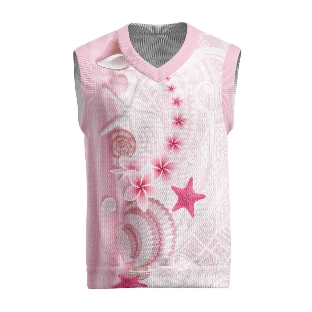Pink Plumeria Sea Shell Christmas Knitted V-Neck Vest Starfish Polynesian Pattern - Polynesian Pride