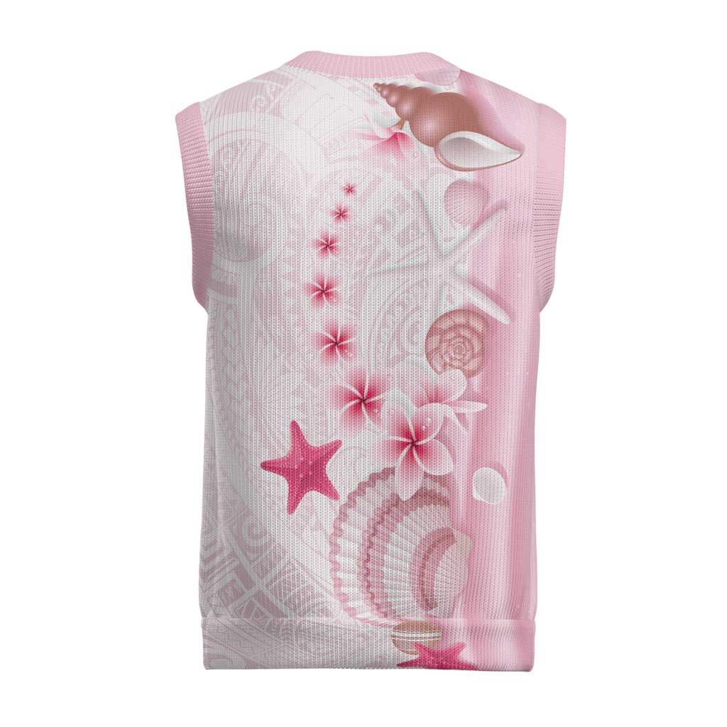 Pink Plumeria Sea Shell Christmas Knitted V-Neck Vest Starfish Polynesian Pattern - Polynesian Pride