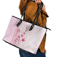 Pink Plumeria Sea Shell Leather Tote Bag Starfish Polynesian Pattern - Polynesian Pride