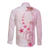 Pink Plumeria Sea Shell Long Sleeve Button Shirt Starfish Polynesian Pattern - Polynesian Pride