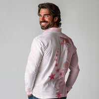 Pink Plumeria Sea Shell Long Sleeve Polo Shirt Starfish Polynesian Pattern - Polynesian Pride