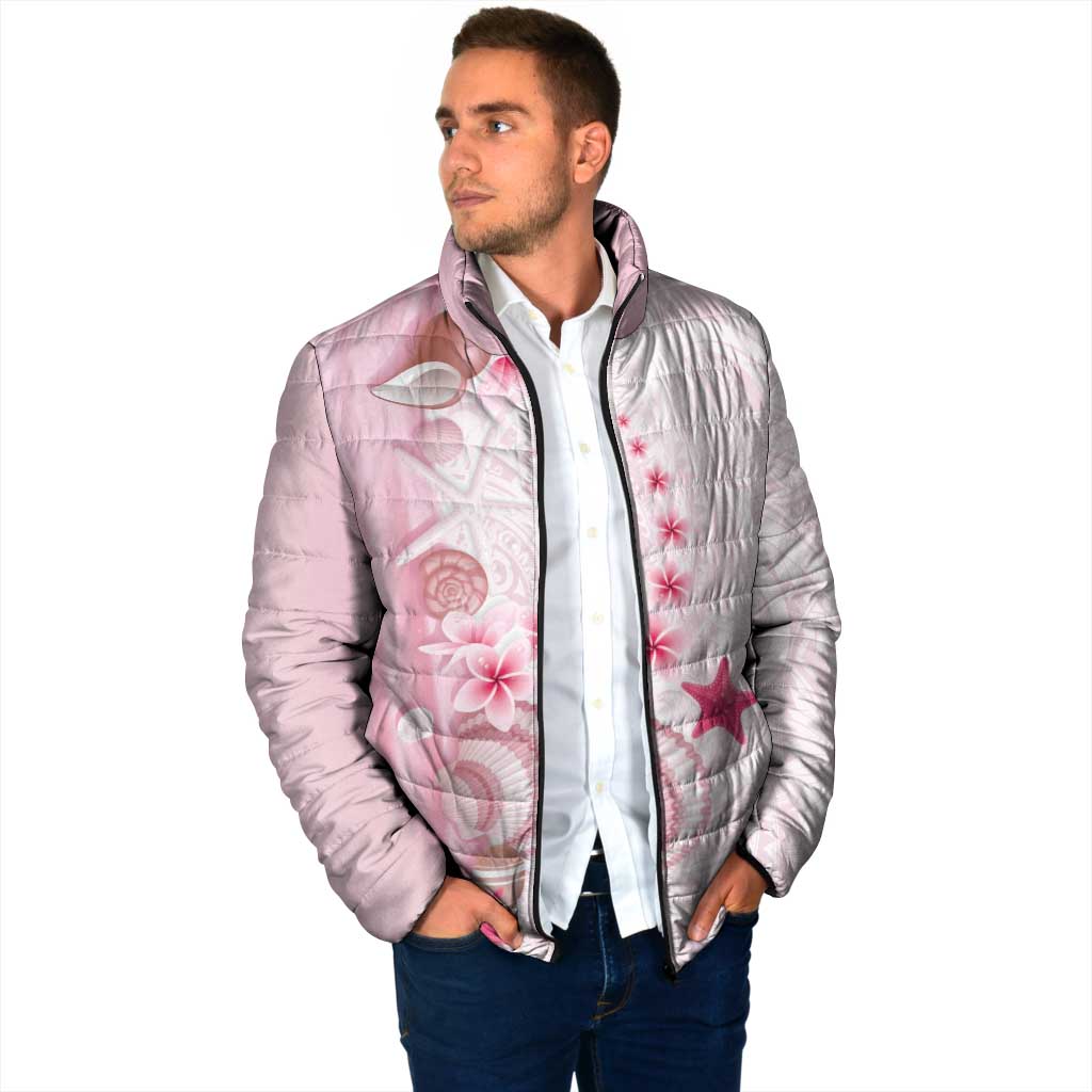 Pink Plumeria Sea Shell Padded Jacket Starfish Polynesian Pattern - Polynesian Pride