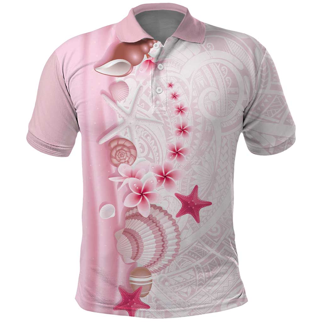 Pink Plumeria Sea Shell Polo Shirt Starfish Polynesian Pattern - Polynesian Pride