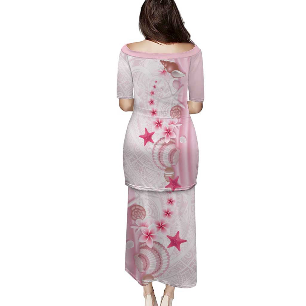 Pink Plumeria Sea Shell Puletasi Starfish Polynesian Pattern - Polynesian Pride