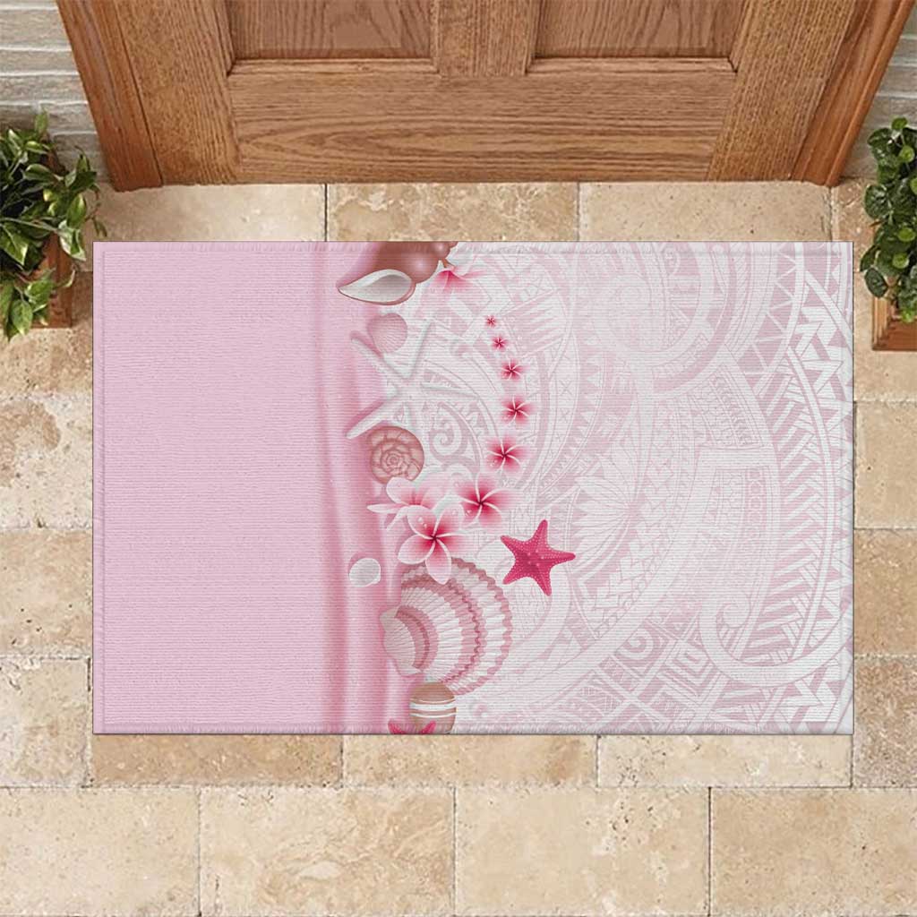 Pink Plumeria Sea Shell Rubber Doormat Starfish Polynesian Pattern - Polynesian Pride