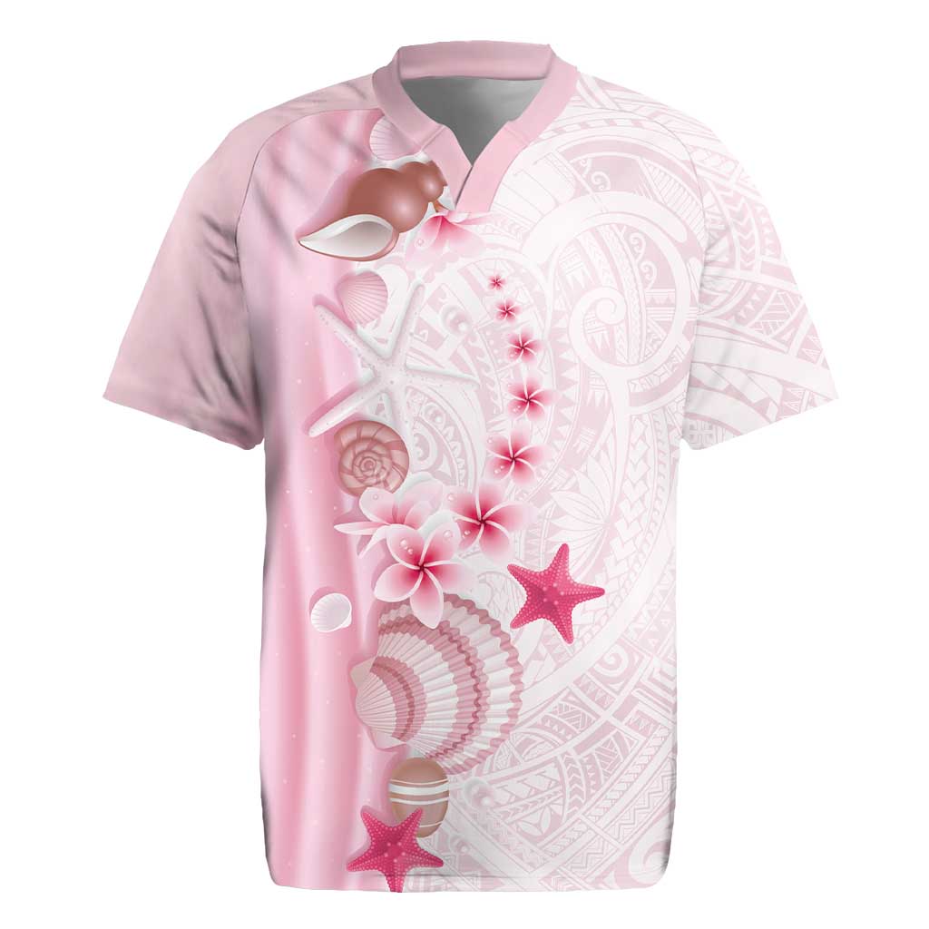 Pink Plumeria Sea Shell Rugby Jersey Starfish Polynesian Pattern - Polynesian Pride