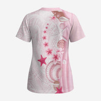 Pink Plumeria Sea Shell Scrub Top Starfish Polynesian Pattern - Polynesian Pride
