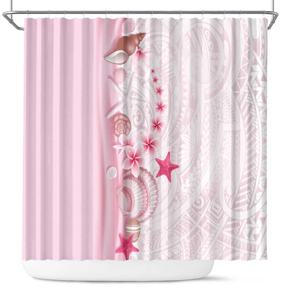 Pink Plumeria Sea Shell Shower Curtain Starfish Polynesian Pattern - Polynesian Pride