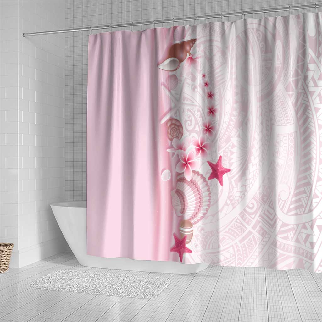 Pink Plumeria Sea Shell Shower Curtain Starfish Polynesian Pattern - Polynesian Pride
