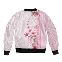 Pink Plumeria Sea Shell Sleeve Zip Bomber Jacket Starfish Polynesian Pattern - Polynesian Pride