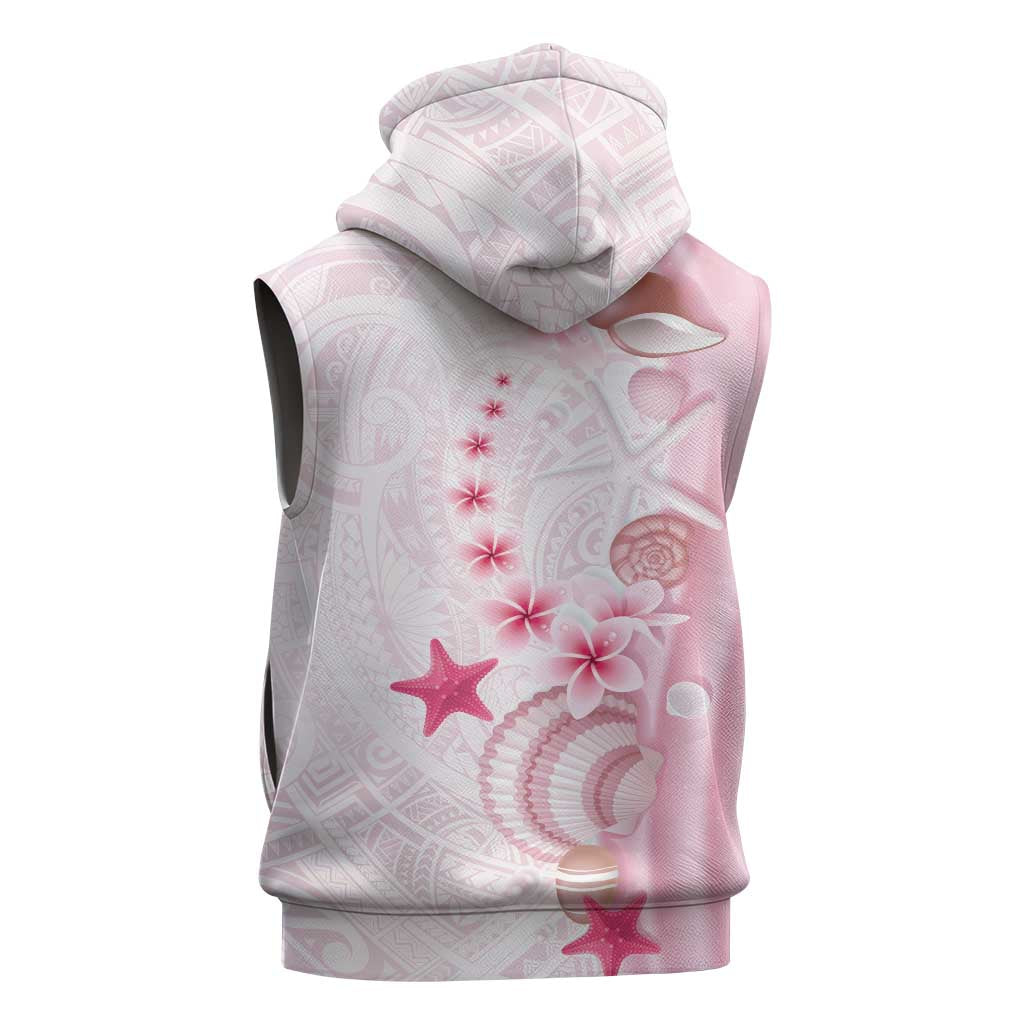 Pink Plumeria Sea Shell Sleeveless Hoodie Starfish Polynesian Pattern - Polynesian Pride