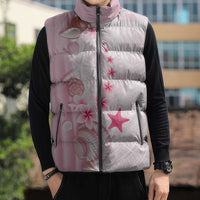 Pink Plumeria Sea Shell Sleeveless Puffer Jacket Starfish Polynesian Pattern - Polynesian Pride