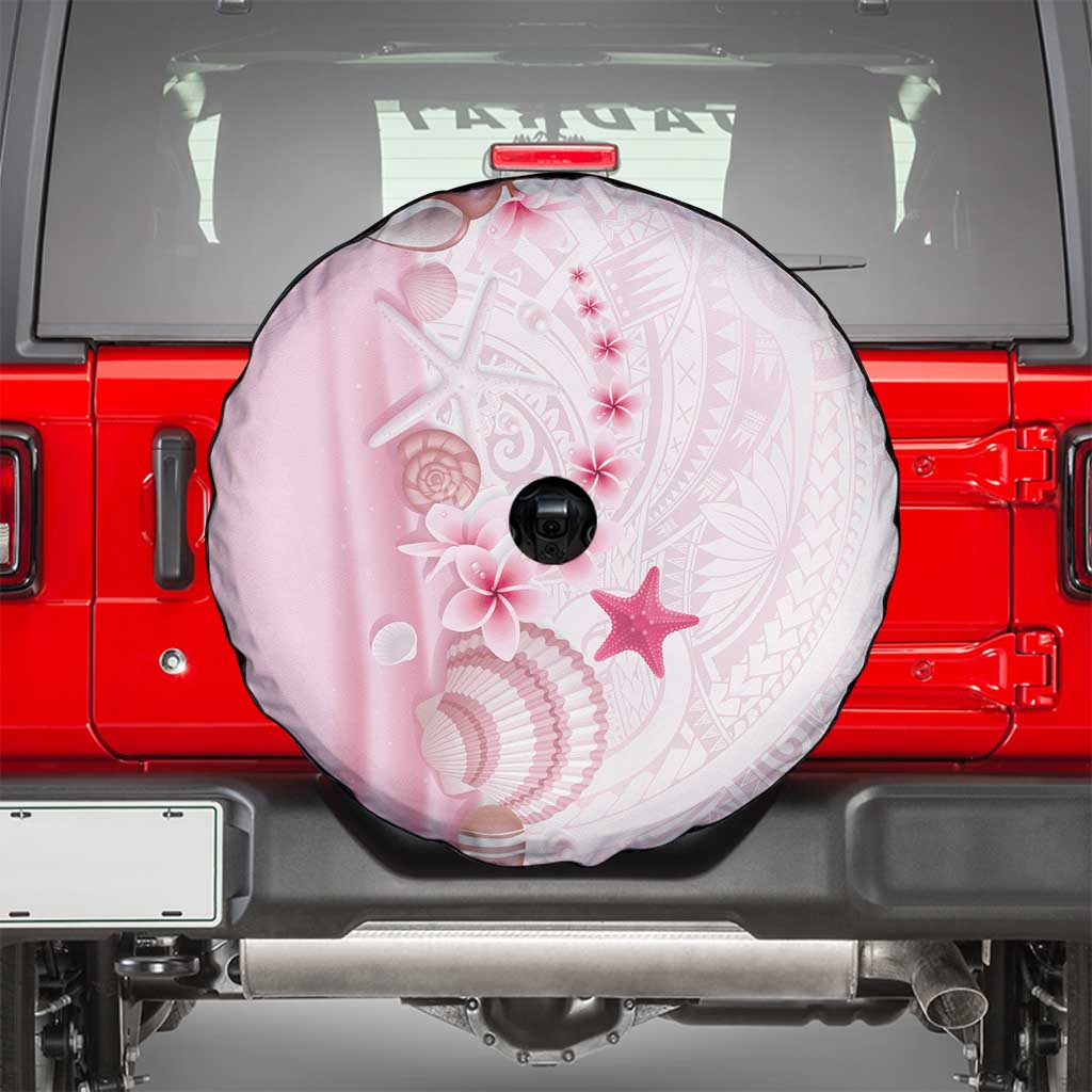Pink Plumeria Sea Shell Spare Tire Cover Starfish Polynesian Pattern - Polynesian Pride