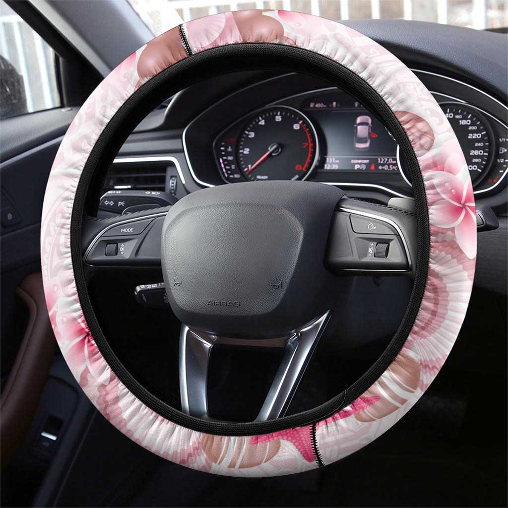 Pink Plumeria Sea Shell Steering Wheel Cover Starfish Polynesian Pattern - Polynesian Pride