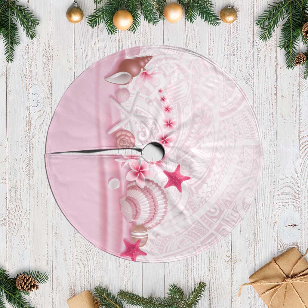 Pink Plumeria Sea Shell Tree Skirt Starfish Polynesian Pattern - Polynesian Pride