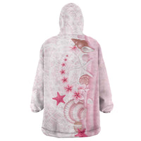 Pink Plumeria Sea Shell Wearable Blanket Hoodie Starfish Polynesian Pattern - Polynesian Pride