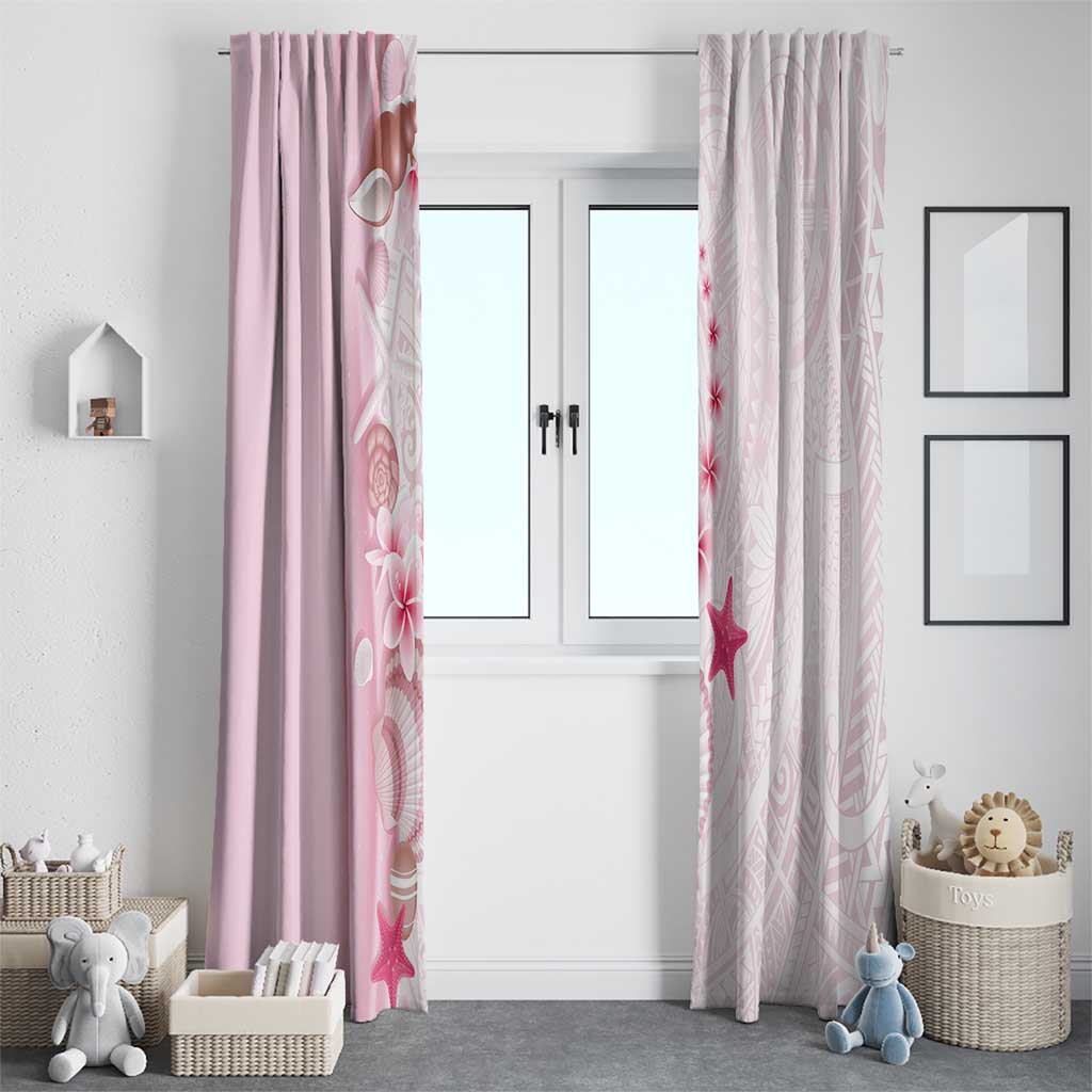 Pink Plumeria Sea Shell Window Curtain Starfish Polynesian Pattern - Polynesian Pride