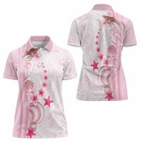 Pink Plumeria Sea Shell Women Polo Shirt Starfish Polynesian Pattern - Polynesian Pride