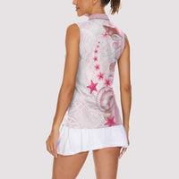 Pink Plumeria Sea Shell Women Sleeveless Polo Shirt Starfish Polynesian Pattern - Polynesian Pride