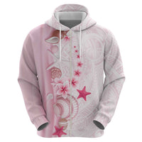 Pink Plumeria Sea Shell Zip Hoodie Starfish Polynesian Pattern - Polynesian Pride