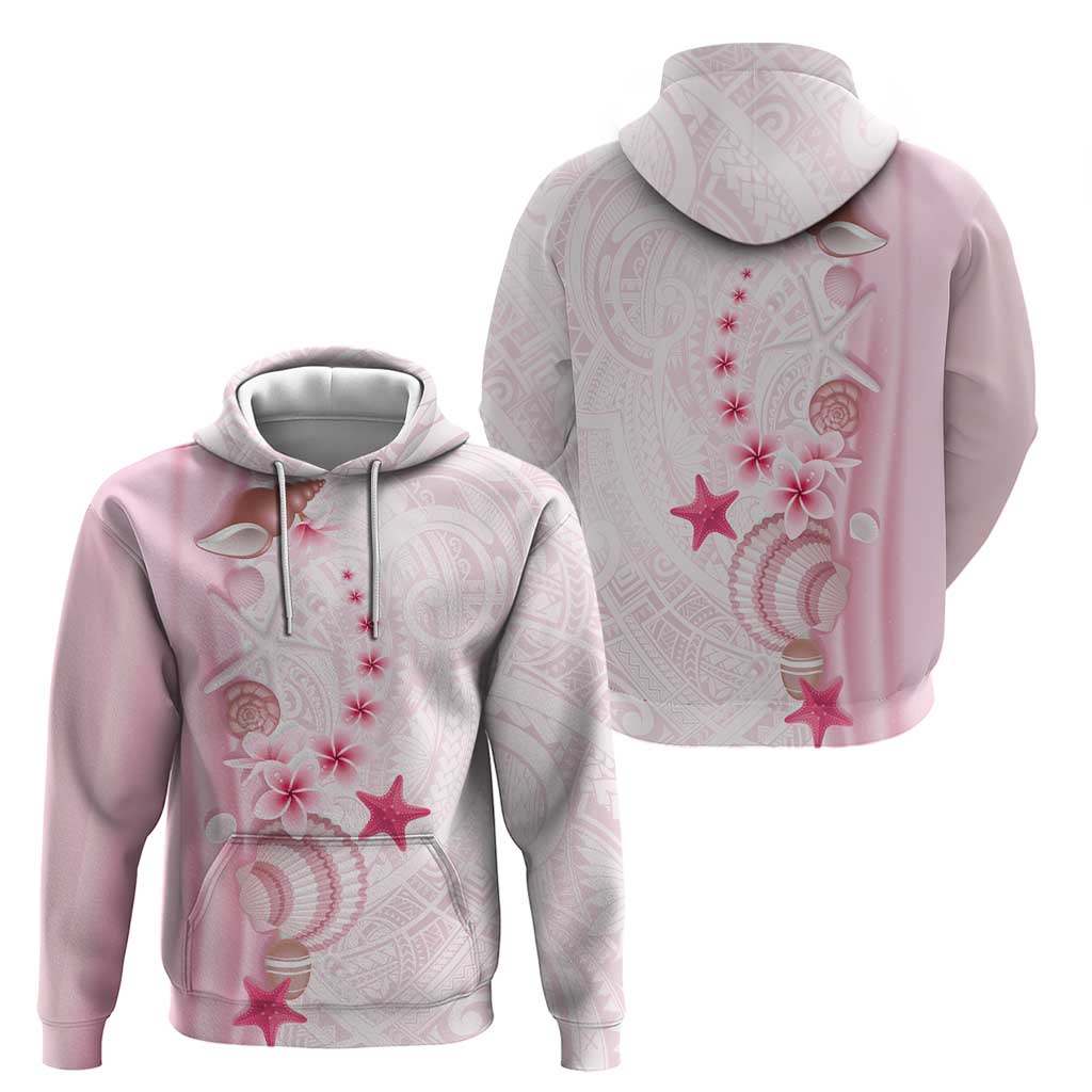 Pink Plumeria Sea Shell Zip Hoodie Starfish Polynesian Pattern - Polynesian Pride