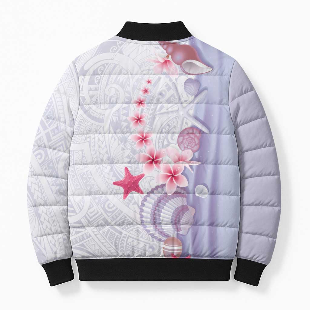 Purple Plumeria Sea Shell Bomber Puffer Jacket Starfish Polynesian Pattern - Polynesian Pride