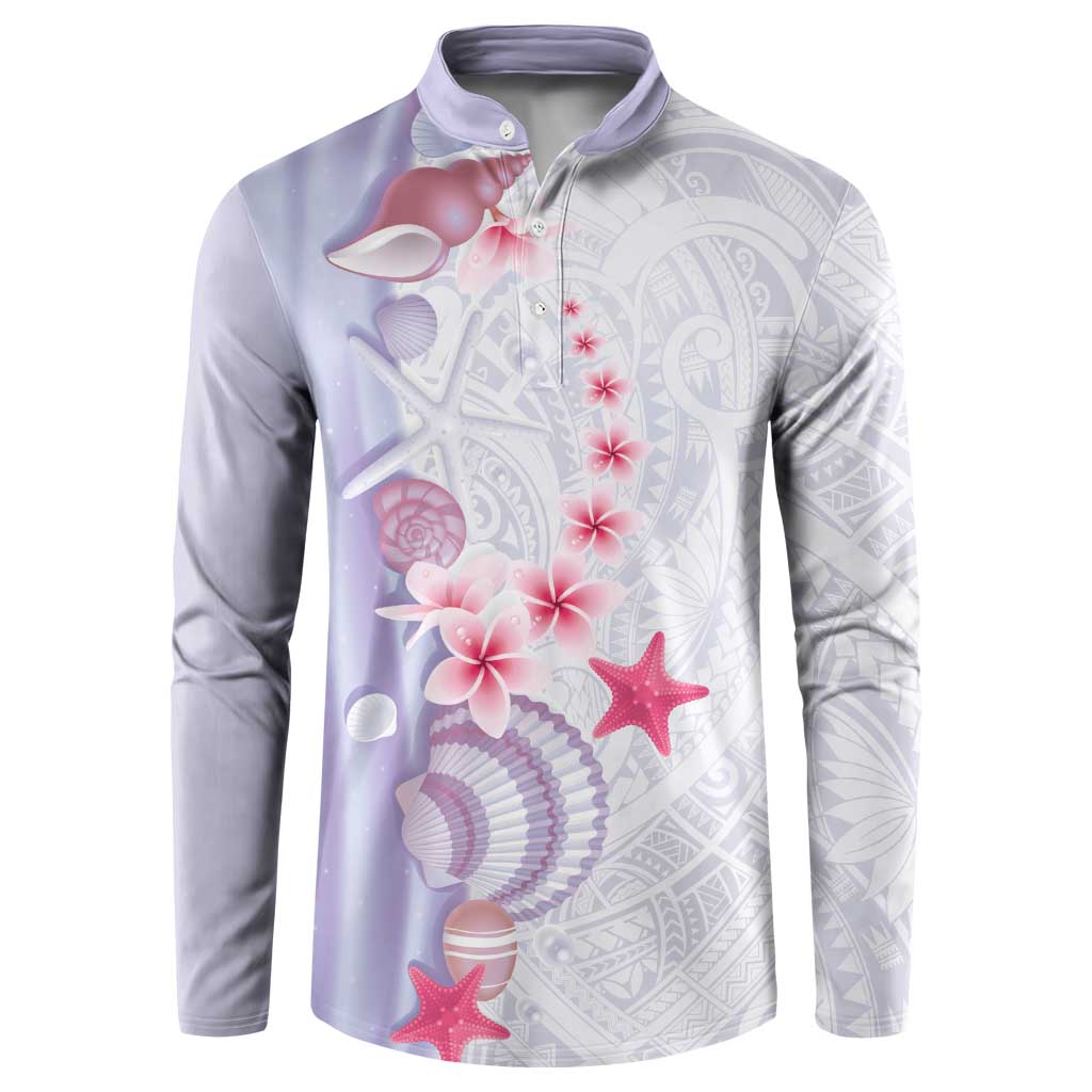 Purple Plumeria Sea Shell Button Sweatshirt Starfish Polynesian Pattern - Polynesian Pride