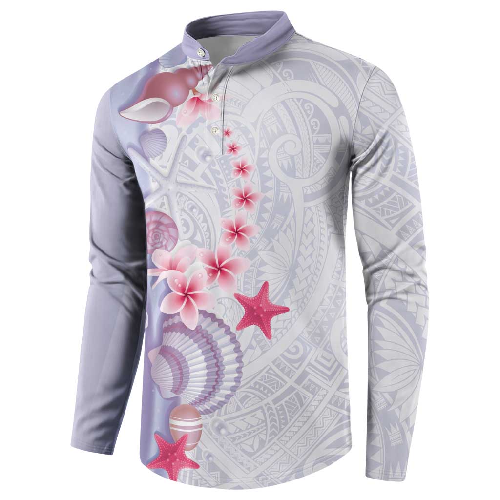 Purple Plumeria Sea Shell Button Sweatshirt Starfish Polynesian Pattern - Polynesian Pride