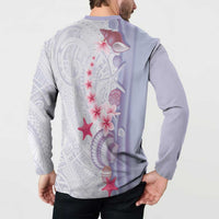 Purple Plumeria Sea Shell Button Sweatshirt Starfish Polynesian Pattern - Polynesian Pride