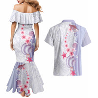 Purple Plumeria Sea Shell Couples Matching Mermaid Dress and Hawaiian Shirt Starfish Polynesian Pattern - Polynesian Pride