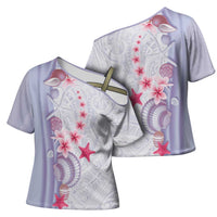 Purple Plumeria Sea Shell Cross Shoulder Shirt Starfish Polynesian Pattern - Polynesian Pride