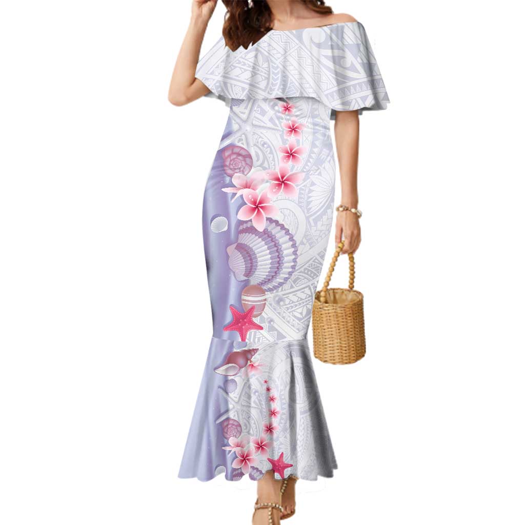 Purple Plumeria Sea Shell Family Matching Mermaid Dress and Hawaiian Shirt Starfish Polynesian Pattern - Polynesian Pride
