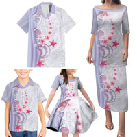 Purple Plumeria Sea Shell Family Matching Puletasi and Hawaiian Shirt Starfish Polynesian Pattern - Polynesian Pride