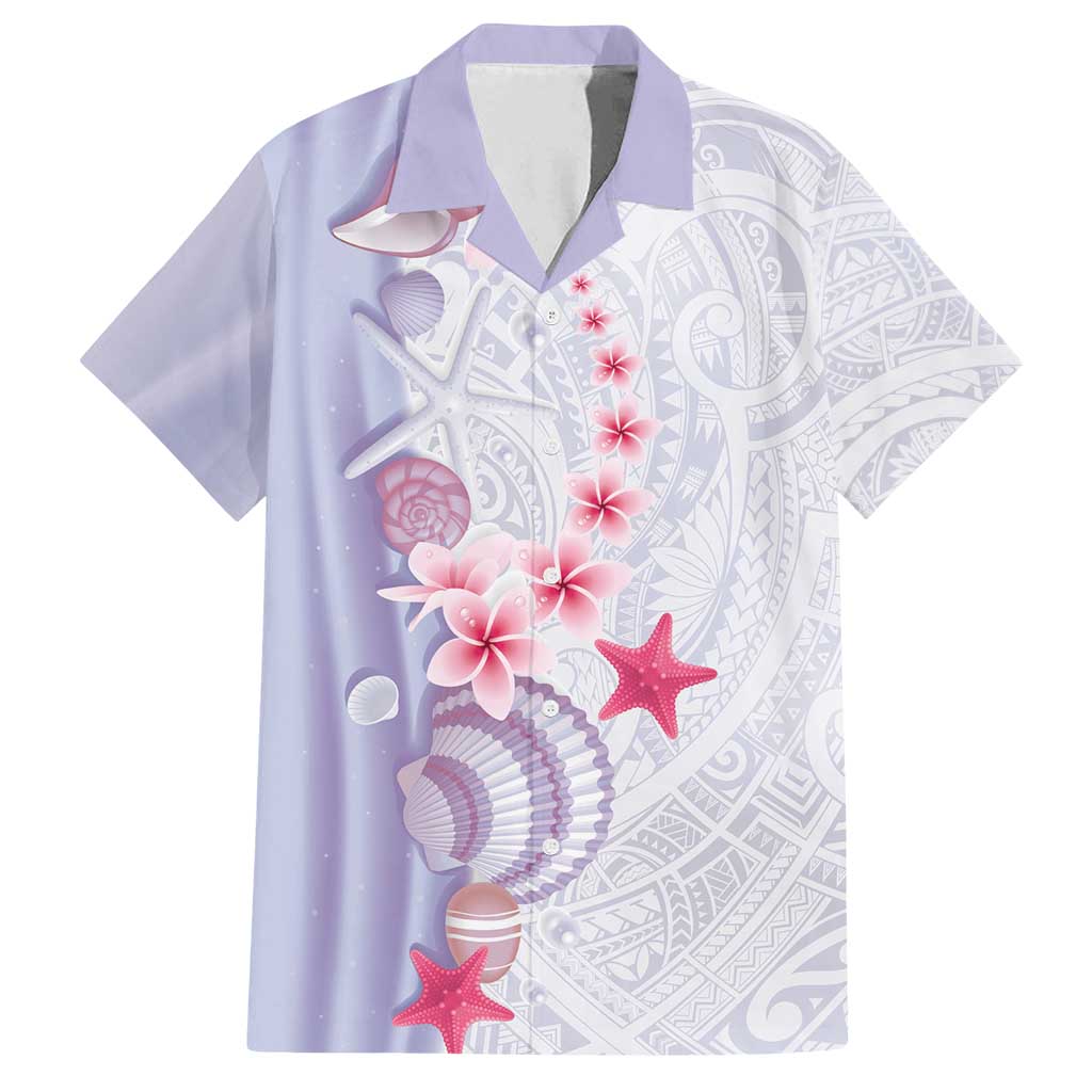 Purple Plumeria Sea Shell Family Matching Puletasi and Hawaiian Shirt Starfish Polynesian Pattern - Polynesian Pride
