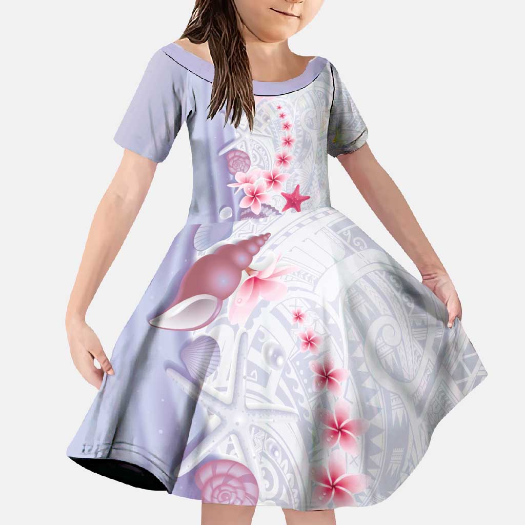 Purple Plumeria Sea Shell Family Matching Tank Maxi Dress and Hawaiian Shirt Starfish Polynesian Pattern - Polynesian Pride